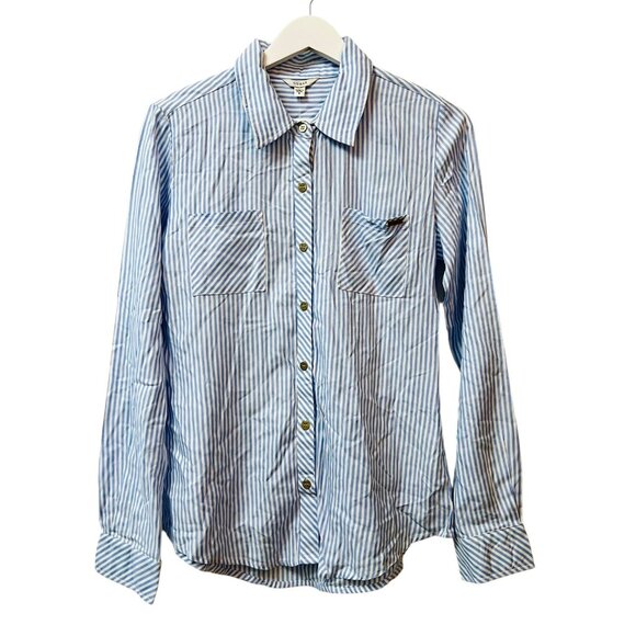 Guess‎ Women's Button Up Shirt Top Size S Striped Blue White L/S Rayon NWT - Picture 1 of 9